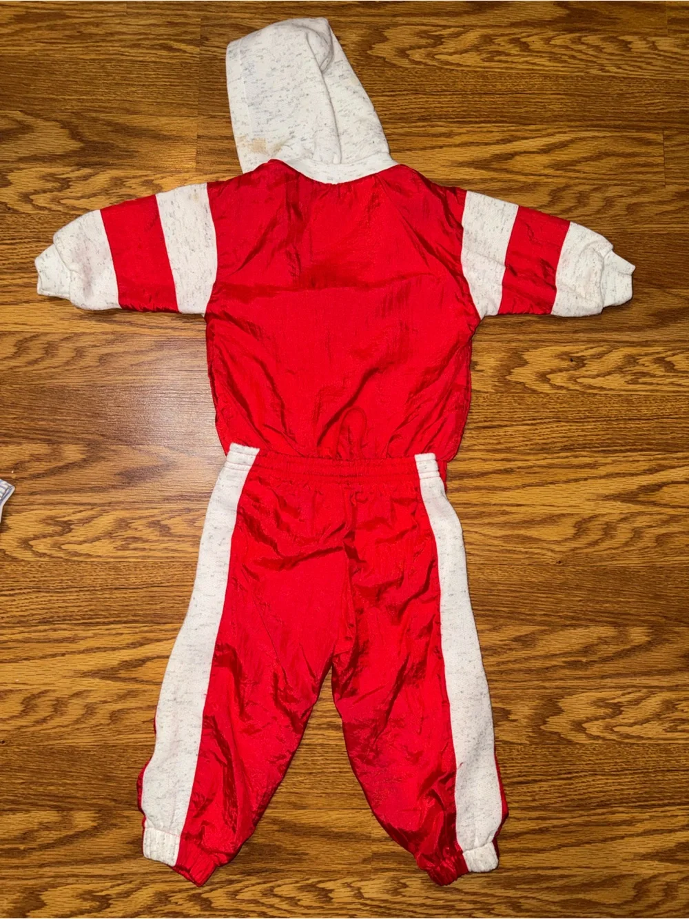 Red Hooded Kids One-Piece Footie with White Accents